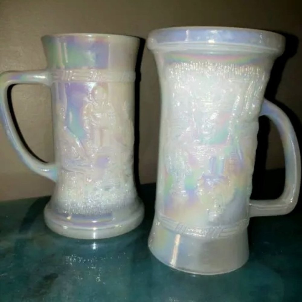 2 antique BEER STEINS Beer Glasses Federal Milk Glass Carnival